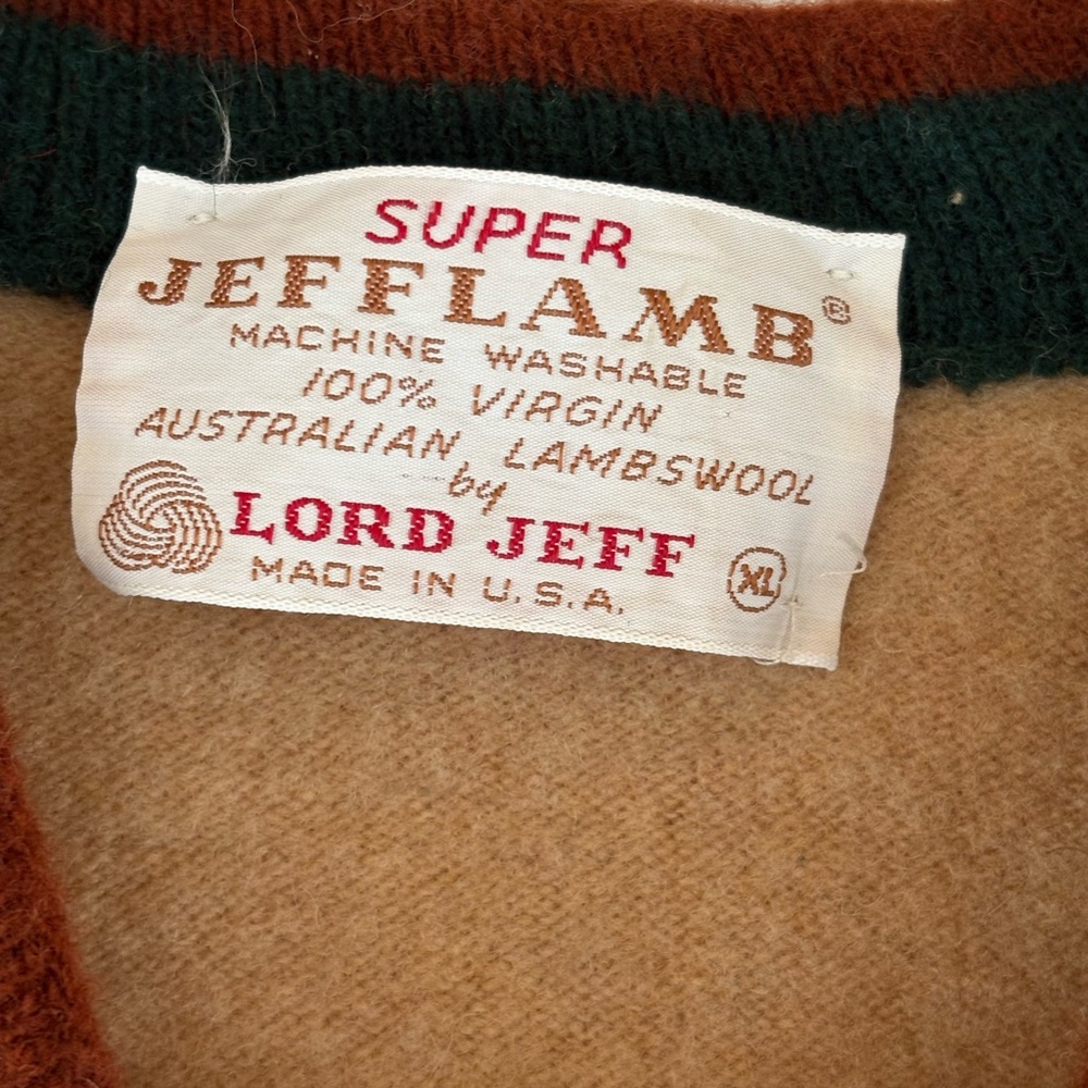 JeffLamb  Tan V-Neck Sweater Vest with Stripes Small tiny holes !! See photos - Picture 3 of 7